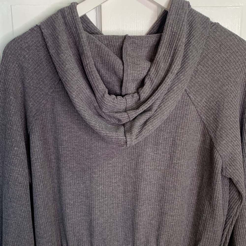 Lulus Upbeat Energy Heather Grey Waffle Knit Hooded Sweatshirt Dress W-829 Sz L - Picture 14 of 14